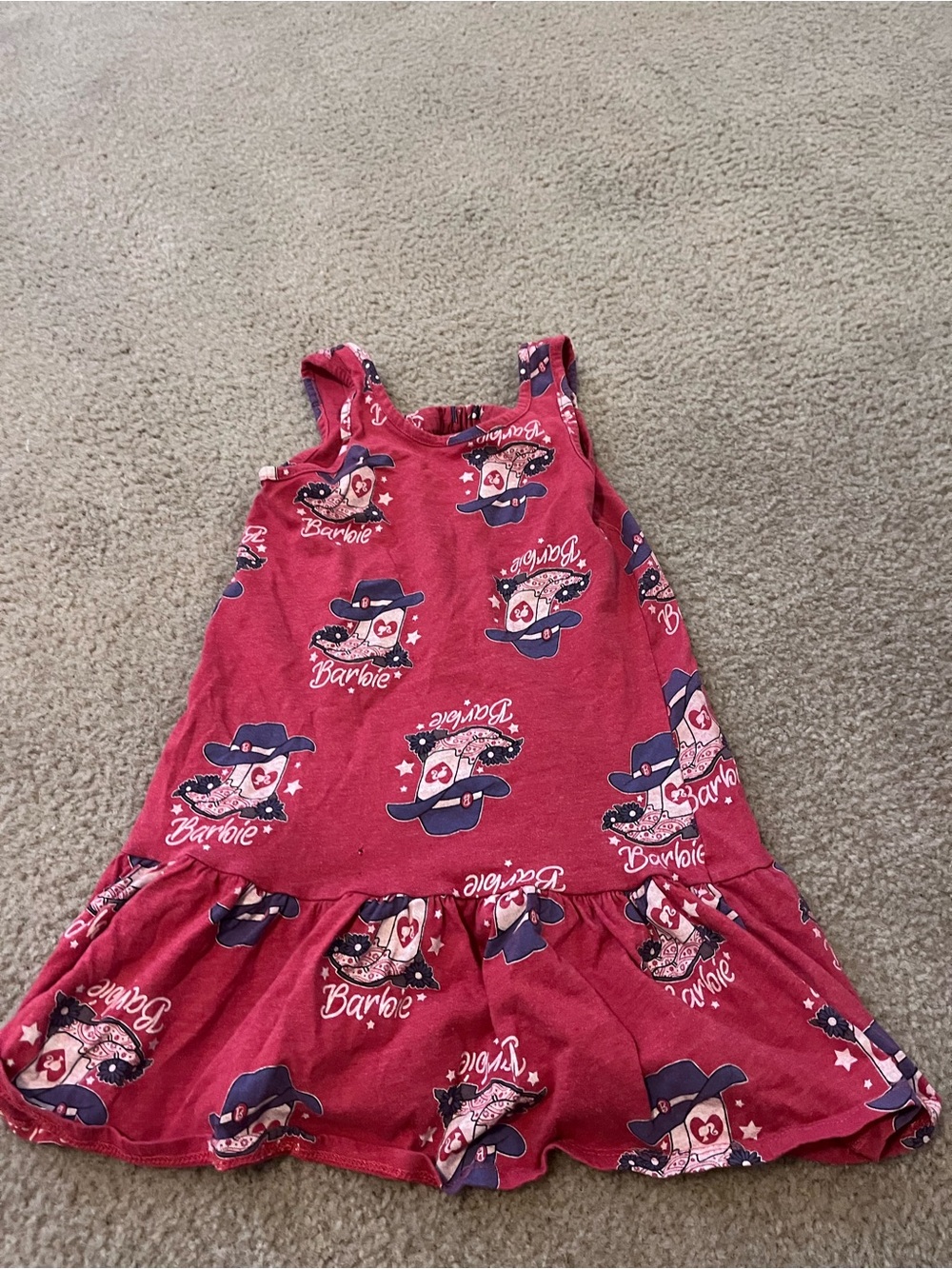 Barbie Pink Sleeveless Ruffle Hem Girls' Casual Dress
